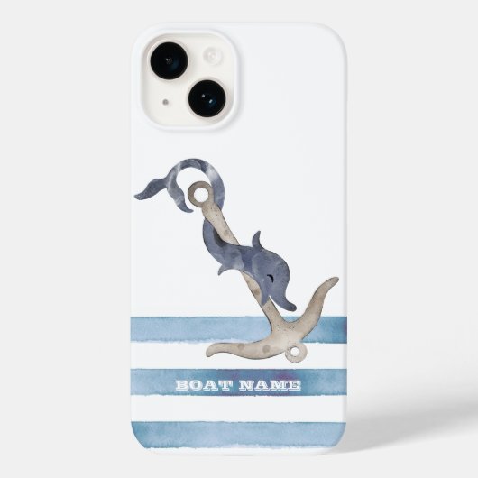 船の名前と錨ドルフィンストライプ Case-Mate iPhoneケース (裏面)