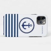 船の名前と錨 海軍ネイビーブルーストライプ Case-Mate iPhoneケース (裏面(横))