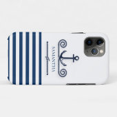 船の名前 海事 アンカー ロープ 紺青のストライプ柄 Case-Mate iPhoneケース (裏面(横))