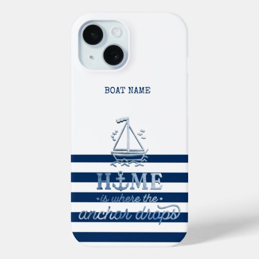 船の名前、海軍ネイビーブルーストライプアンカー Case-Mate iPhoneケース (裏面)