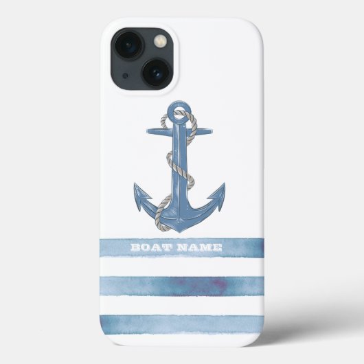 船の名前、錨、ロープ、淡青ストライプ Case-Mate iPhoneケース (裏面)