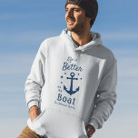 船の名星の方が命だ パーカ<br><div class="desc">ブラシススタイリッシュクリプトとタイポグラフィの「Life is Better on the Boat」に加え読、ご家族の名前、ボート名、その他の希望の文字を備えたテーマのTシャツ(複数のスタイル、色、サイズから選択)。このデザインはクラシックボートいかりと5つ星を備えている。色はクラシックネイビーブルーの白またはその他のシ厳選されたャツカラー。どんな素晴らし大事な行事にも贈り物をする。</div>