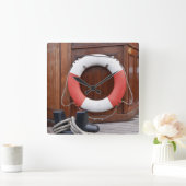 船の安全ベルト スクエア壁時計 (ホーム)