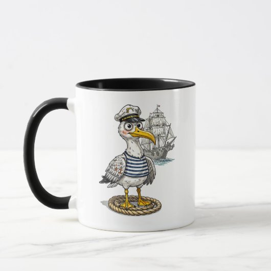 船の背景にロープのセグール船員 マグカップ (左)