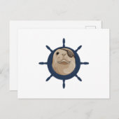 船の舵を持つアザラシ ポストカード (正面/裏面)