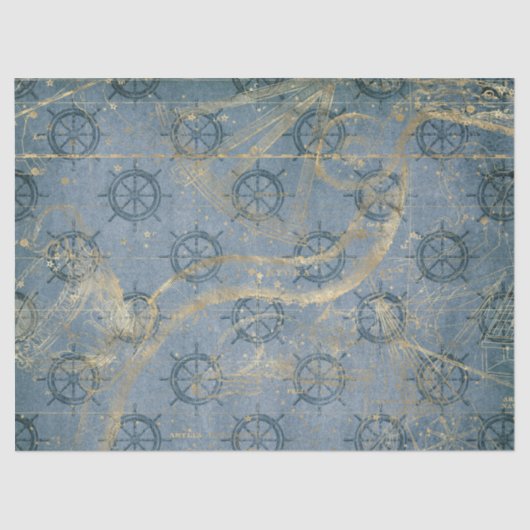 船の舵を青のデコページに 薄葉紙 (正面)