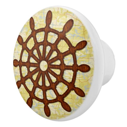 船の舵輪は木製の古い地図の航海のな海上旅行をローラーで動かします セラミックノブ (右)