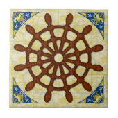 船の舵輪は木製の古い地図の航海のな海上旅行をローラーで動かします タイル (正面)