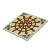 船の舵輪は木製の古い地図の航海のな海上旅行をローラーで動かします タイル (側面)