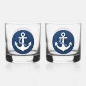 船の錨 海 ネイビーブルー 白 ウイスキーグラス (裏面)