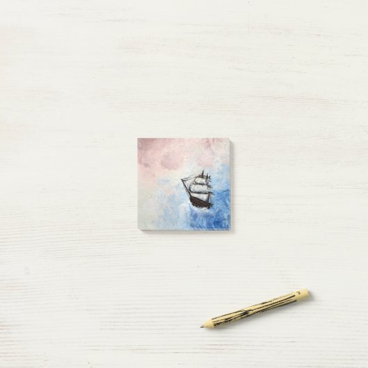 船の雲の謎の海縁どの海波 ポストイット (デスク上)