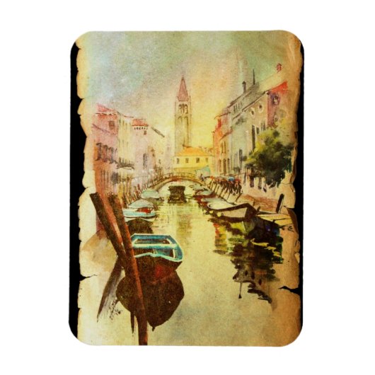 船や建物で運河を眺めること マグネット (縦)