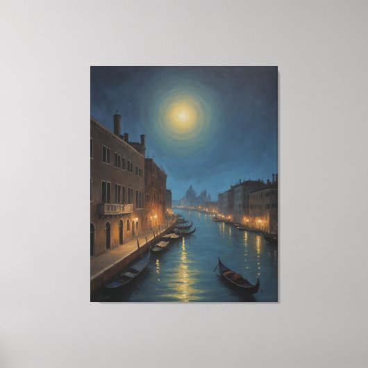 船や建物を後ろに付けた水路 キャンバスプリント (正面)