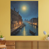 船や建物を後ろに付けた水路 キャンバスプリント (インサイチュ (リビング))