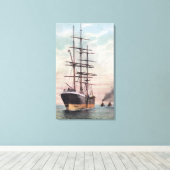 船を海へ引き上げるタグボート キャンバスプリント (インサイチュ (ウッドフロア))