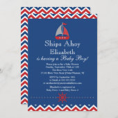 船アホイ帆船ボーイ·航海のベイビーシャワー 招待状 (正面/裏面)