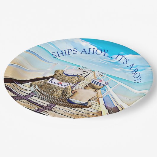 船アホイ、その男の子、赤ちゃん航海のシャワー ペーパープレート (アングル)