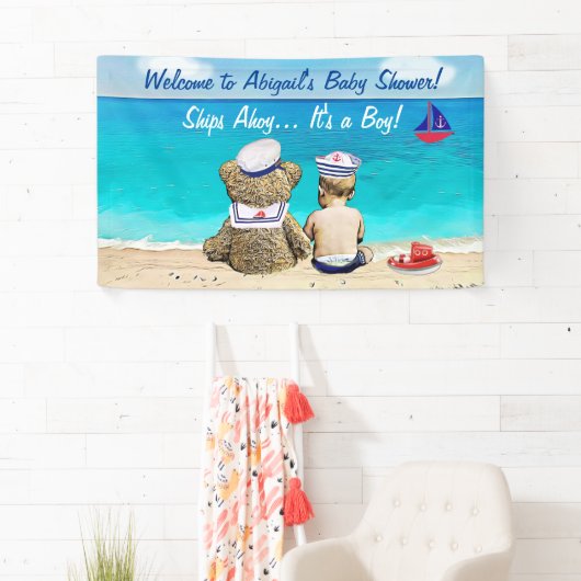 船アホイ、男の子、男の子のシャワーのバナー 横断幕 (インサイチュ)