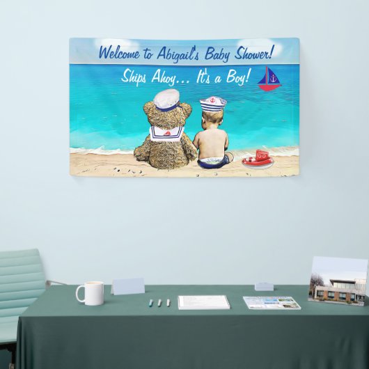 船アホイ、男の子、男の子のシャワーのバナー 横断幕 (トレードショー)
