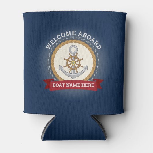 船カスタム名の歓迎いかりとロープカ 缶クーラー (正面)