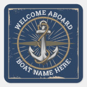 船カスタム名の歓迎いかりとロープ スクエアシール (正面)