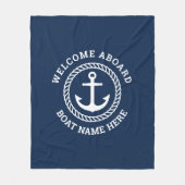 船カスタム名の歓迎いかりとロープ フリースブランケット (正面)