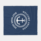 船カスタム名の歓迎いかりとロープ フリースブランケット (正面(横))