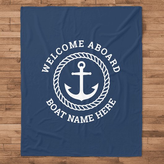 船カスタム名の歓迎いかりとロープ フリースブランケット