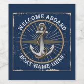 船カスタム名の歓迎いかりとロープ ワインラベル (シングルラベル)