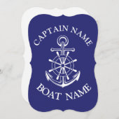 船カスタム艦長の名前ネイビー船員の招待 招待状 (正面/裏面)