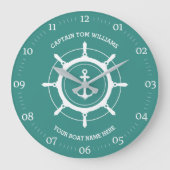 船カスタム長・船名いかりターコイズ ラージ壁時計 (正面)