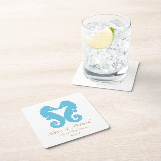 船キスをする馬 – 目的地ビーチ結婚式の恩恵 スクエアペーパーコースター (インサイチュ)