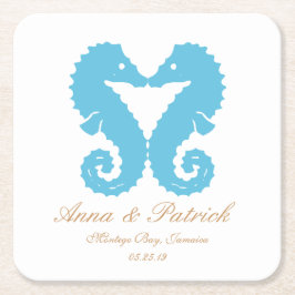 船キスをする馬 – 目的地ビーチ結婚式の恩恵 スクエアペーパーコースター