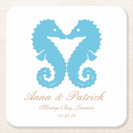 船キスをする馬 – 目的地ビーチ結婚式の恩恵 スクエアペーパーコースター (正面)