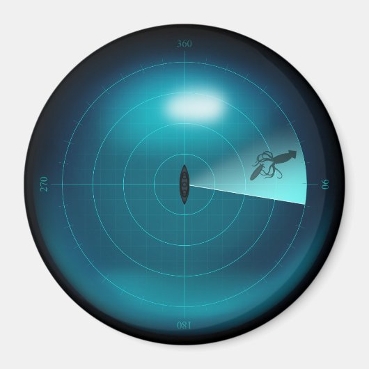 船ソナーと巨大なイカのクラーケン航海のおもしろい マグネット (正面)