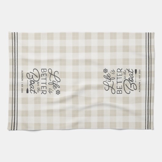 船パーソナライズされたの上では命が惜しい キッチンタオル (横)