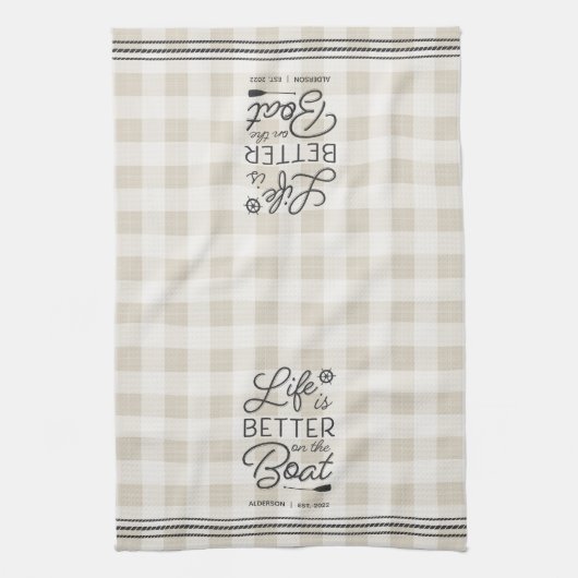船パーソナライズされたの上では命が惜しい キッチンタオル (縦)