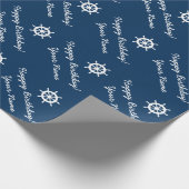 船パーソナライズされた航海の輪の青と白 ラッピングペーパー (角)