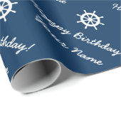 船パーソナライズされた航海の輪の青と白 ラッピングペーパー (ロールコーナー)
