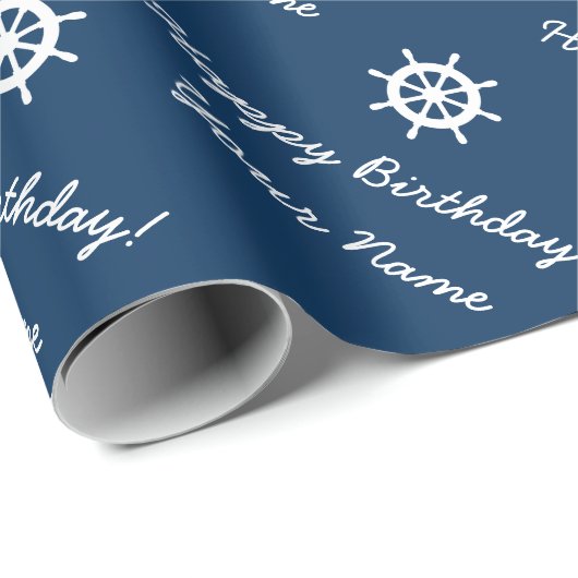 船パーソナライズされた航海の輪の青と白 ラッピングペーパー (ロールコーナー)