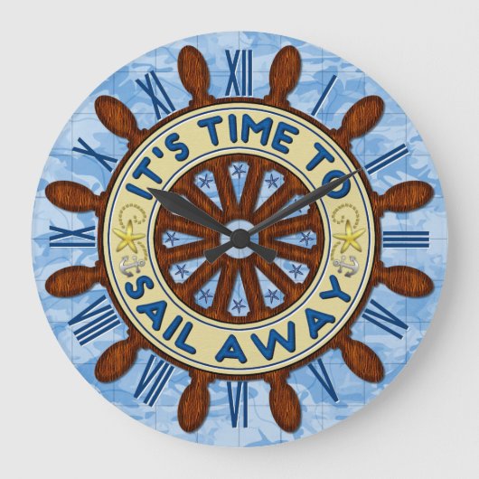 船ヘルムウッドホイールブルー航海のマップセイル遠くに ラージ壁時計 (正面)
