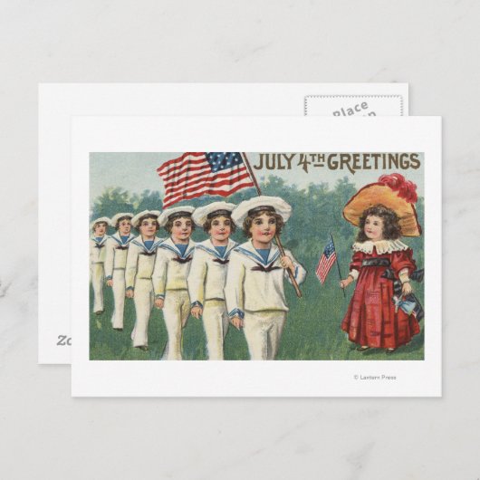 船乗りの格好で行進する少年 ポストカード (正面/裏面)