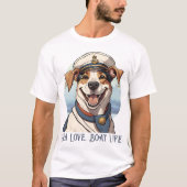 船乗りやボートオーナーへのプレゼントに最適な船と犬のグッズ Tシャツ (正面)
