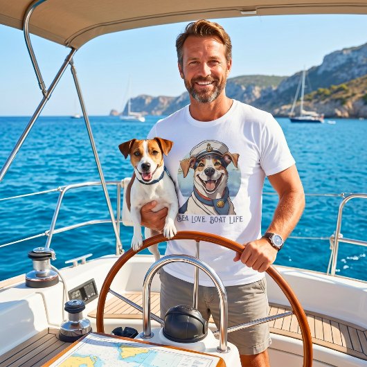 船乗りやボートオーナーへのプレゼントに最適な船と犬のグッズ Tシャツ