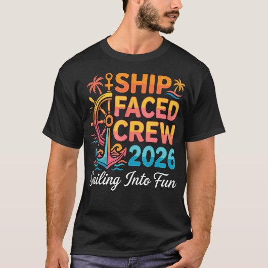 船乗り顔のクルー 一緒に家族でクルーズを楽しむ仲間たち Tシャツ (正面)