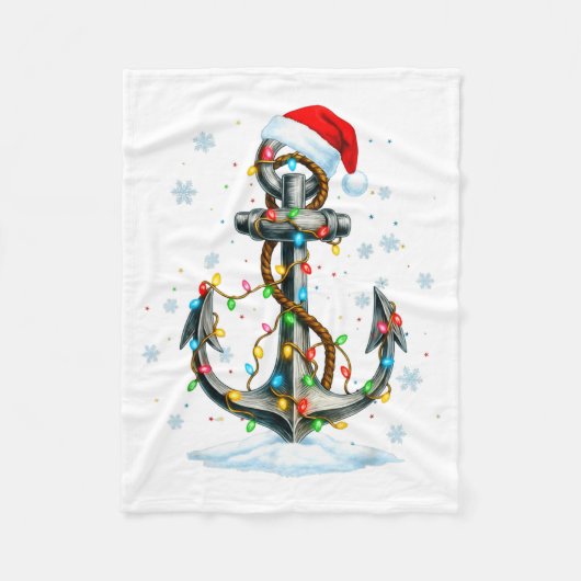 船乗り 海の錨 クリスマス ライト フリースブランケット (正面)