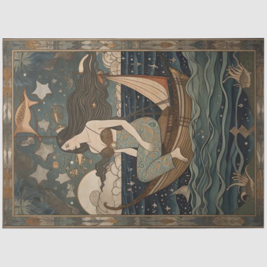 船初期のの切り離し絵画の人魚 薄葉紙 (正面)