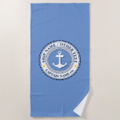 船名キャプテン名 – または青の文字 ビーチタオル (正面)