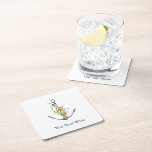 船名付き航海の乗馬及びいかり スクエアペーパーコースター (インサイチュ)