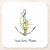 船名付き航海の乗馬及びいかり スクエアペーパーコースター (正面)